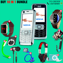 10 in 1 Bundle Offer, Nokia 6120 Mobile Phone, Portable USB LED Lamp, Wired Earphones, Ring Holder, Headphone, Mobile Holder, Macra Watch, Yazol Watch, Selfie Stick, Mp3 Player